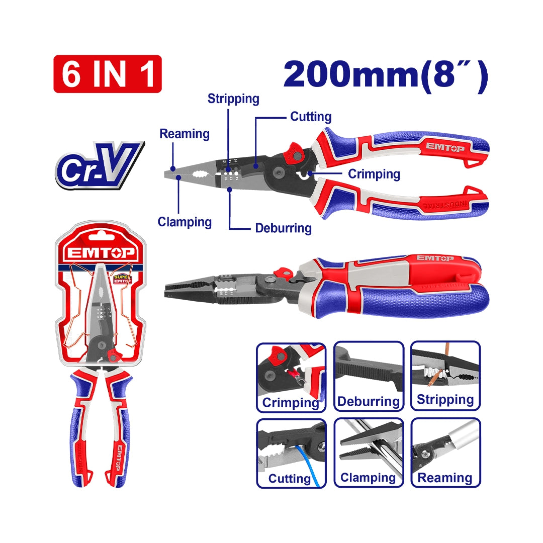 EMTOP 6-in-1 Multi-function long nose pliers