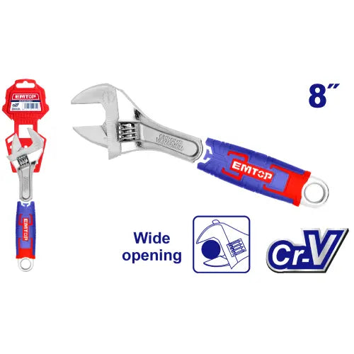 EMTOP adjustable wrench spanner 8"– versatile hand tool for tightening and loosening bolts in Qatar