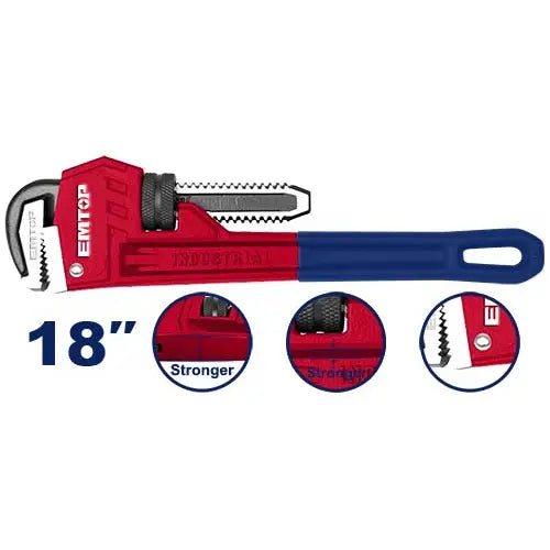 18-inch EMTOP pipe wrench – extended-reach hand tool for plumbing in Qatar