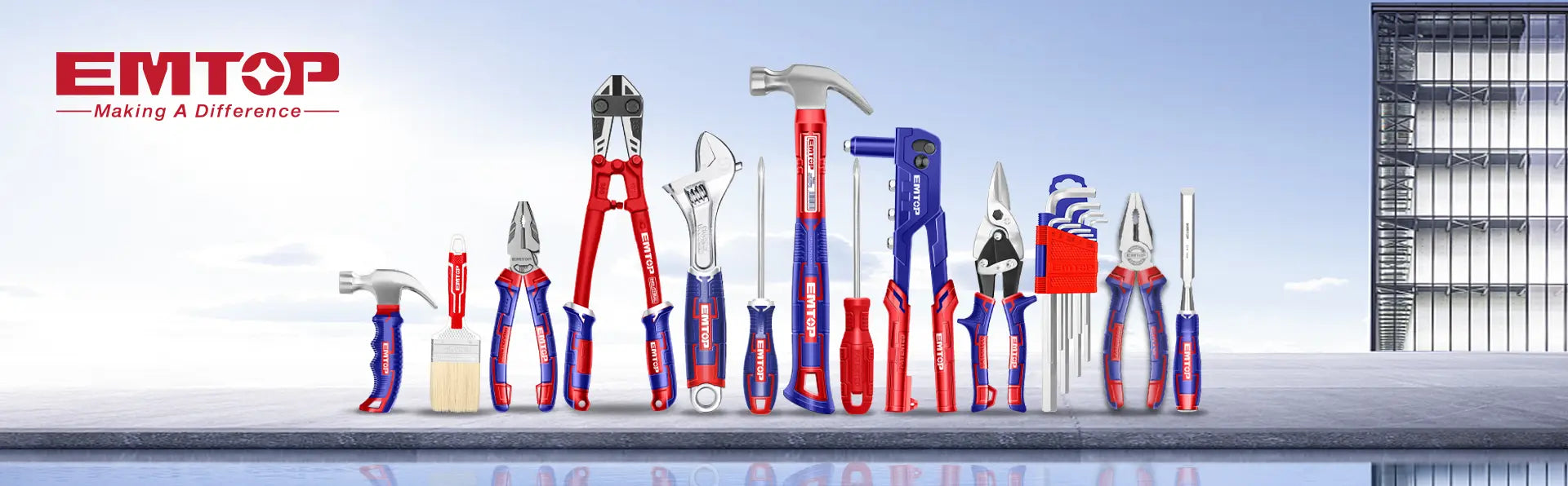 EMTOP compact toolkit – reliable power and hand tools for quick fixes and repairs in Qatar homes and workshops.