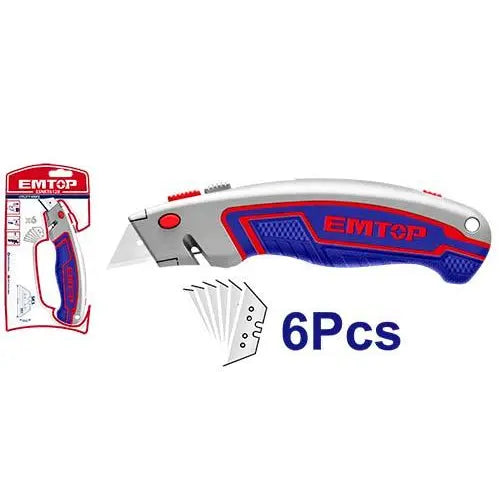 EMTOP utility knife with 6 replacement blades – cutting hand tools in Qatar