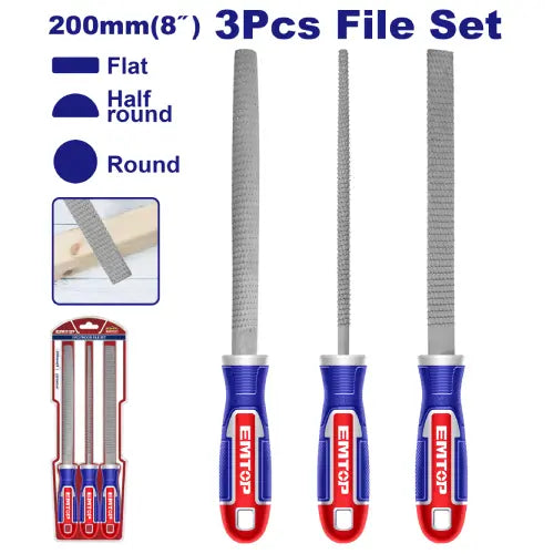 3-piece wood file set for shaping and smoothing wood surfaces, essential hand tools for carpentry and DIY in Qatar