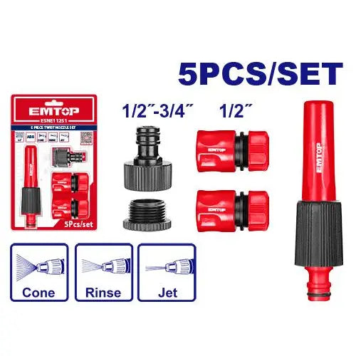 Set of 5 twist nozzles for garden tools, durable and efficient watering equipment in Qatar