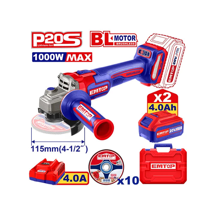 EMTOP Cordless Angle Grinder – High-performance brushless power tool for cutting and grinding in Qatar