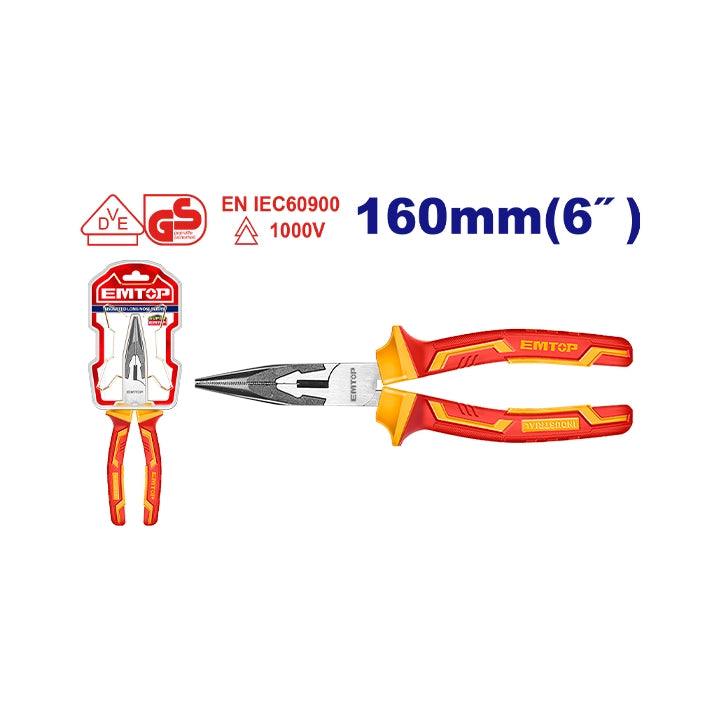 Insulated long nose pliers 6"