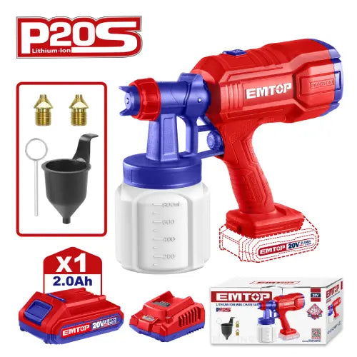 EMTOP Cordless Spray Gun 2Ah 20V from the P20S tools series for smooth and efficient spraying in Qatar