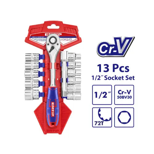 13-piece 1/2 inch socket set by EMTOP – heavy-duty hand tools in Qatar