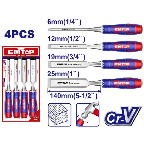 4-piece wood chisel set by EMTOP – precision woodworking hand tools in Qatar
