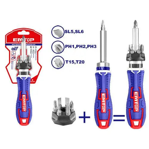 8 pcs ratchet screwdriver set from EMTOP – hand tools Qatar