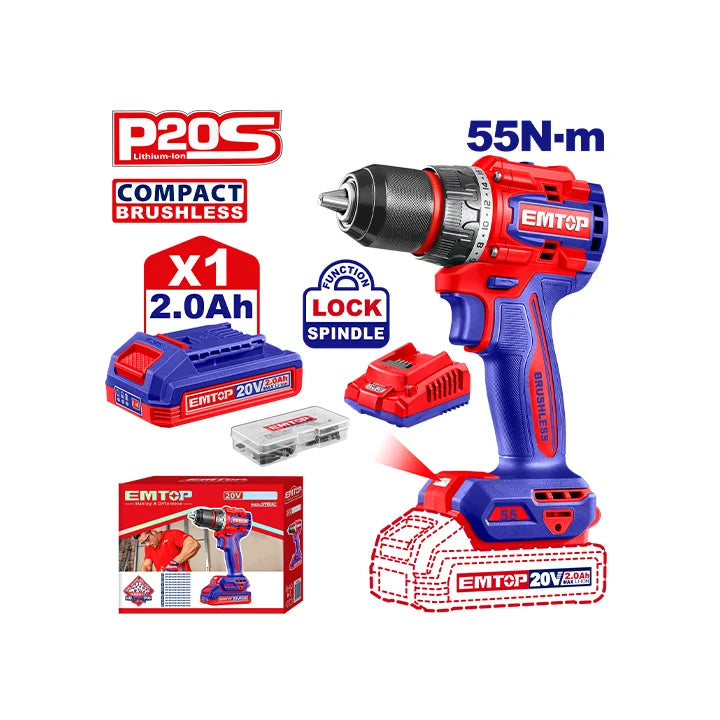 EMTOP Brushless Compact Drill – High-Torque Power Tool for Construction and Maintenance in Qatar
