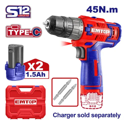 Cordless Drill 12V by EMTOP – compact and efficient power tool in Qatar