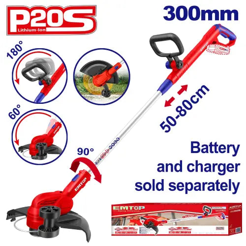 EMTOP cordless grass trimmer – battery-powered garden tool for trimming grass edges in Qatar