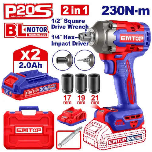 Cordless Impact Driver and Wrench from EMTOP’s P20S tools series – ideal for high-torque tasks in Qatar