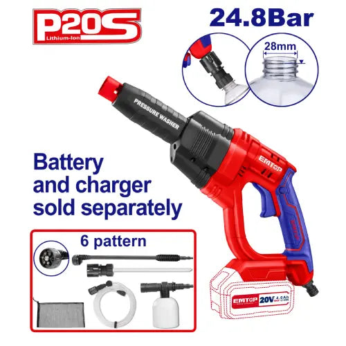 EMTOP 20V cordless pressure washer – portable garden tool for outdoor cleaning in Qatar