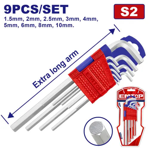Extra long hex key set by EMTOP – high-reach hand tools for technicians in Qatar