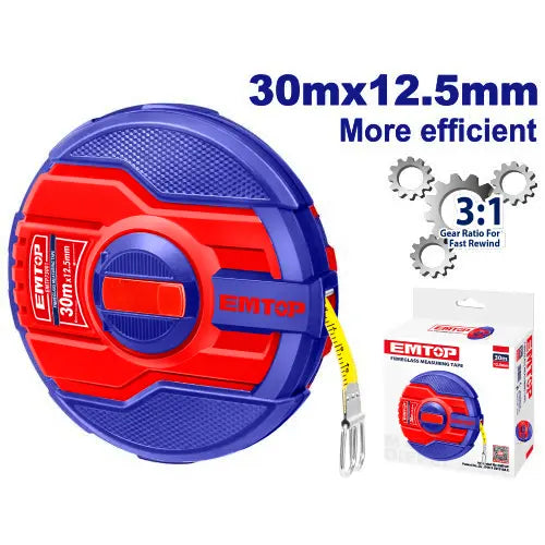 EMTOP fiberglass measuring tape 30m – durable measuring tool for long-distance site measurements in Qatar.