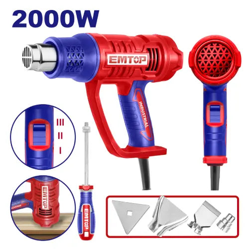 EMTOP Heat Gun 2000W with scraper and nozzles for heating and drying applications