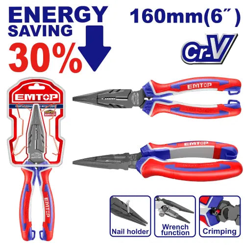 EMTOP high leverage long nose pliers – ergonomic hand tool for better control and power in Qatar
