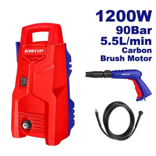 EMTOP 1200W high pressure washer – compact garden cleaning tool for patios, fences, and walkways in Qatar.