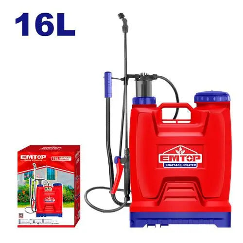 EMTOP knapsack sprayer 16L – durable garden tool for spraying pesticides, fertilizers, and water in Qatar.