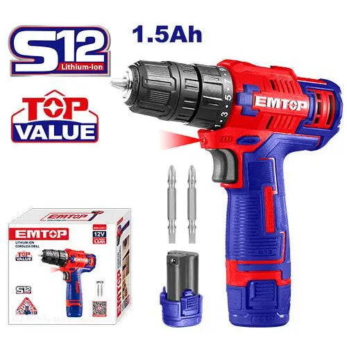 12V Lithium-Ion Cordless Drill – lightweight and powerful EMTOP power tool in Qatar