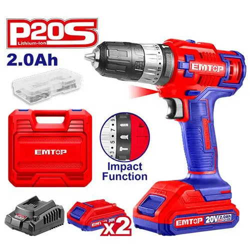 EMTOP 20V lithium-ion impact drill – cordless power tool for fast, efficient drilling in Qatar