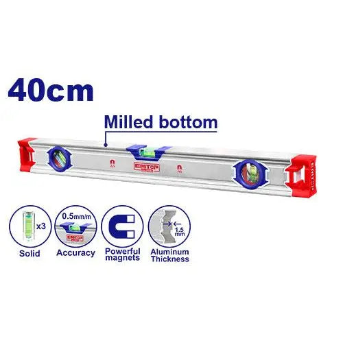 EMTOP spirit level 40cm with magnets – reliable measuring tool for leveling surfaces and structures in Qatar.