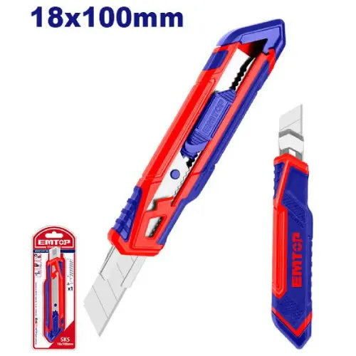18mm x 100mm snap-off blade knife by EMTOP – precision cutting hand tool in Qatar