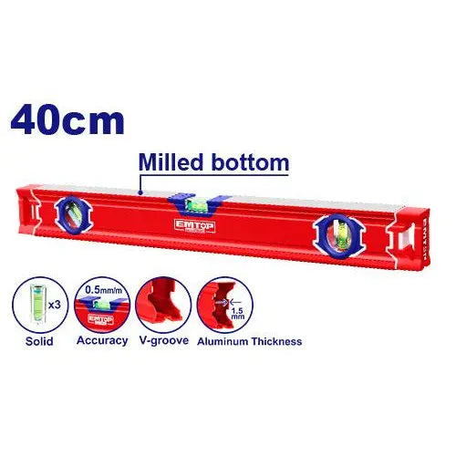 EMTOP 40cm spirit level – compact measuring tool for precise leveling in carpentry and DIY tasks in Qatar.