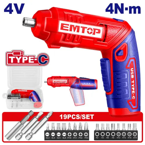 EMTOP Lithium-Ion Cordless Screwdriver 4V for quick and easy fastening in Qatar