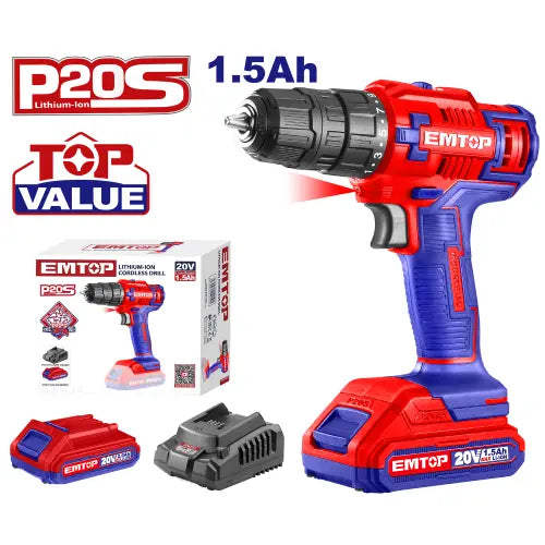EMTOP 20V Cordless Drill with 1 Battery – P20S Tools Qatar