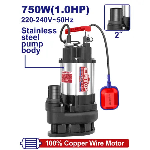 EMTOP Sewage Submersible Pump 2" 1HP for heavy-duty wastewater removal in Qatar